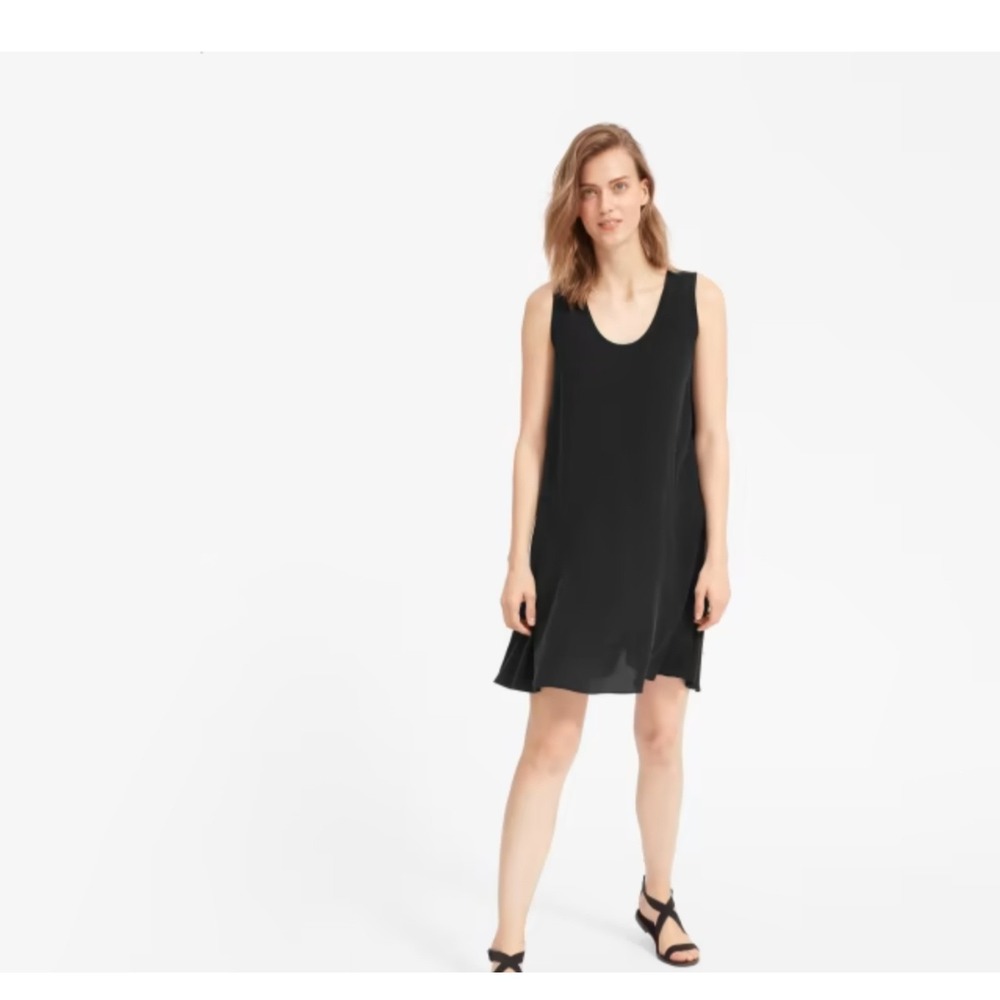 Everlane the clean silk sleeveless Dress tunic size 6 black 100% silk